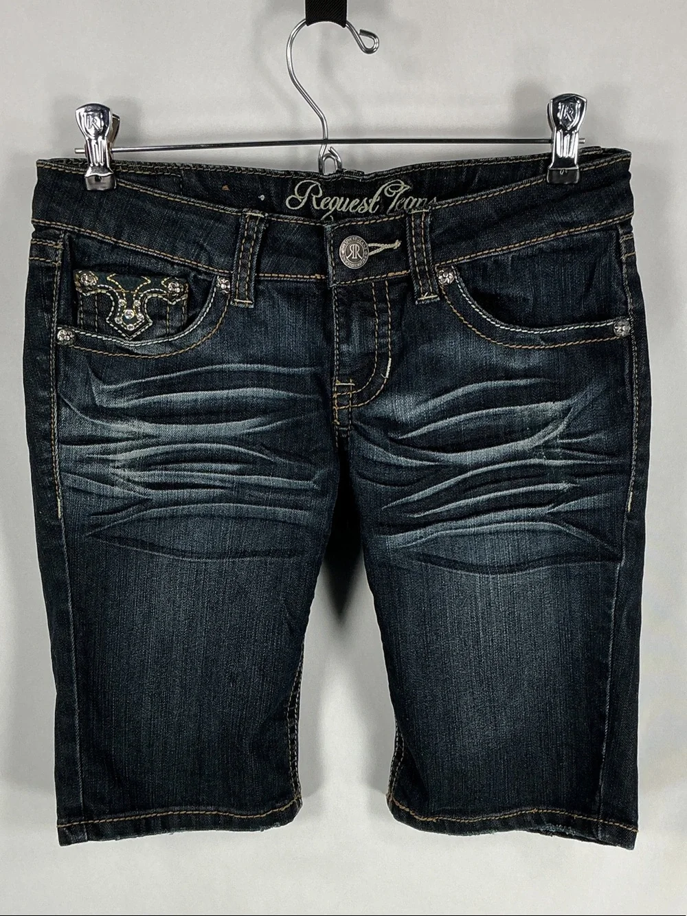 Request Jeans Cross Rhinestone Bermuda Shorts Low Rise Size 5 27
